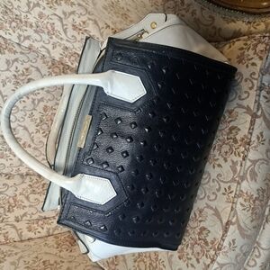 Vince Camuto Black and White Satchel with Perforated Design